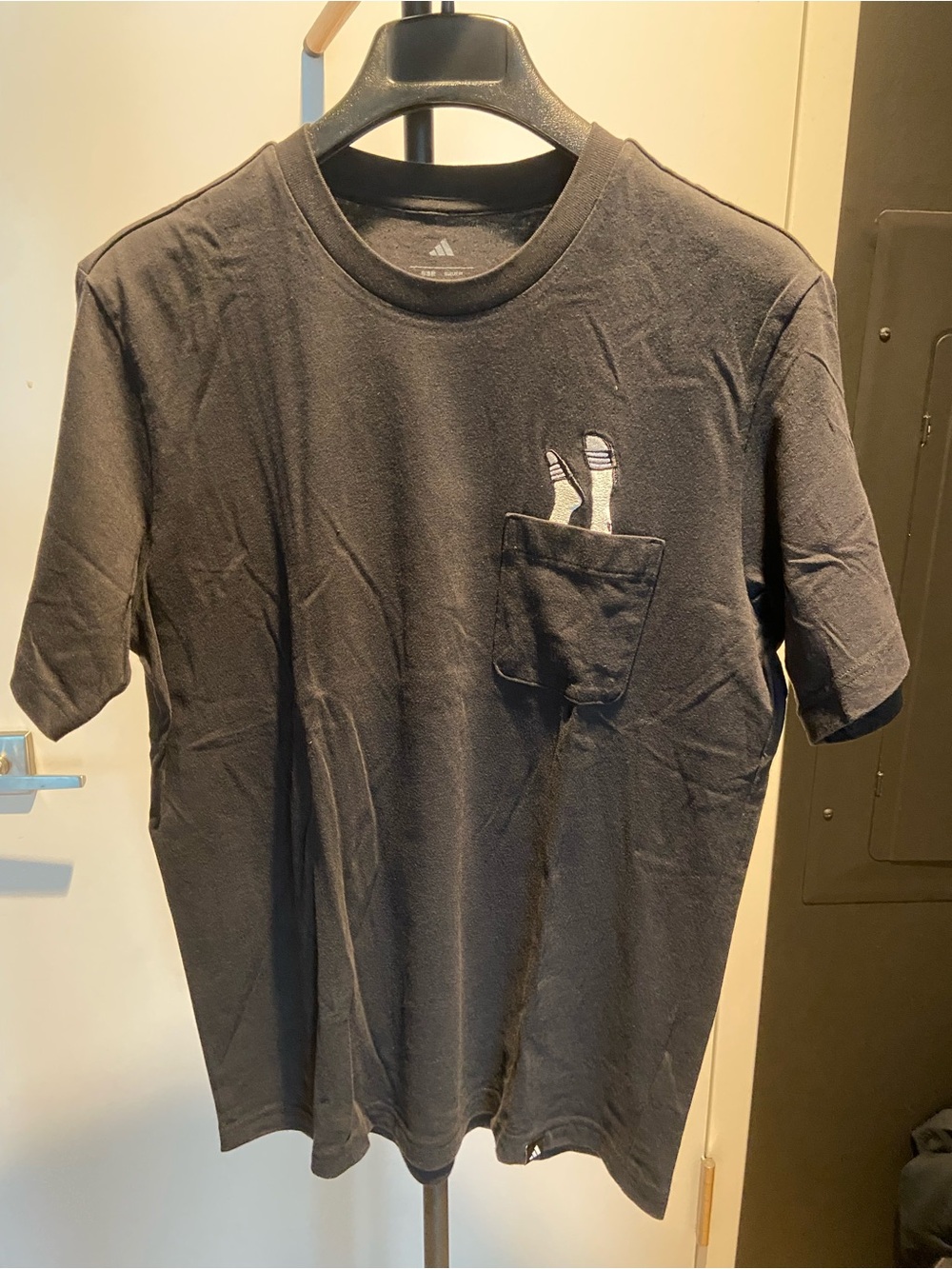 adidas Black Short Sleeve Pocket Tee with Graphic Detail